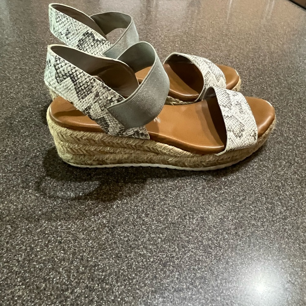 Anne Klein Snake Print and Gray Espadrille Wedge Sandals